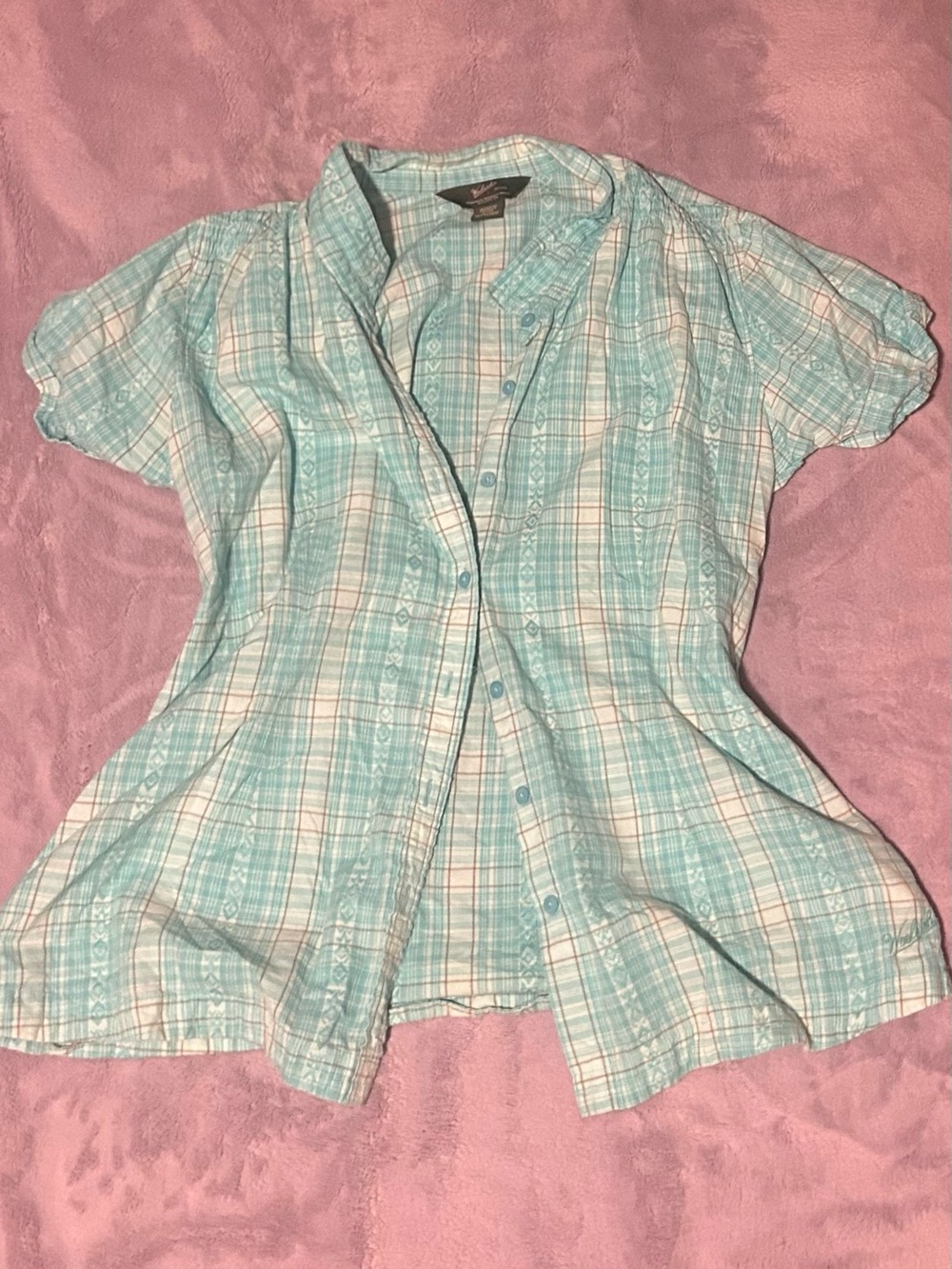 Woolrich Aqua Plaid Short-Sleeve Button-Down Shirt